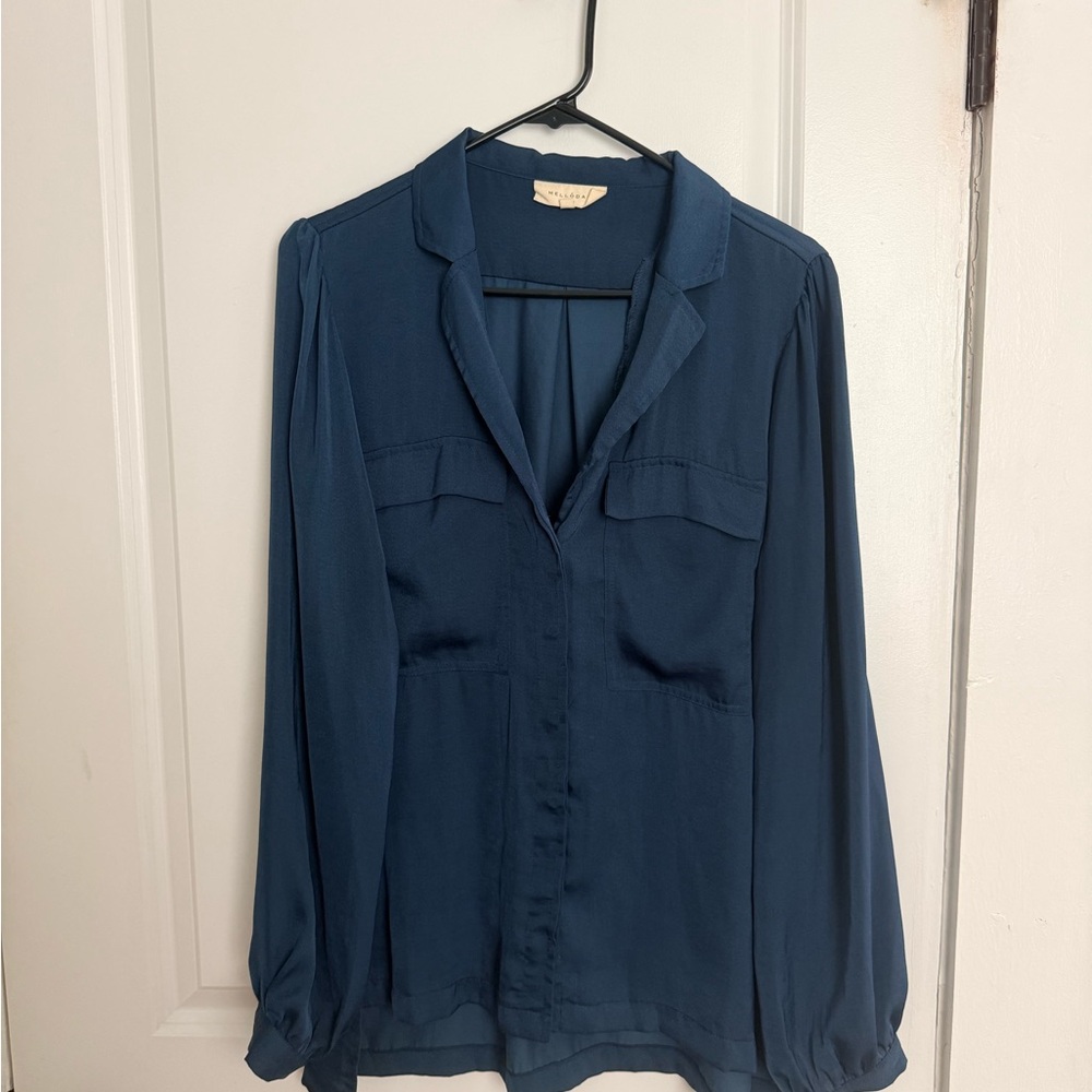 MELLODAY Women's Button-Front Long Sleeve Blouse in Deep Teal